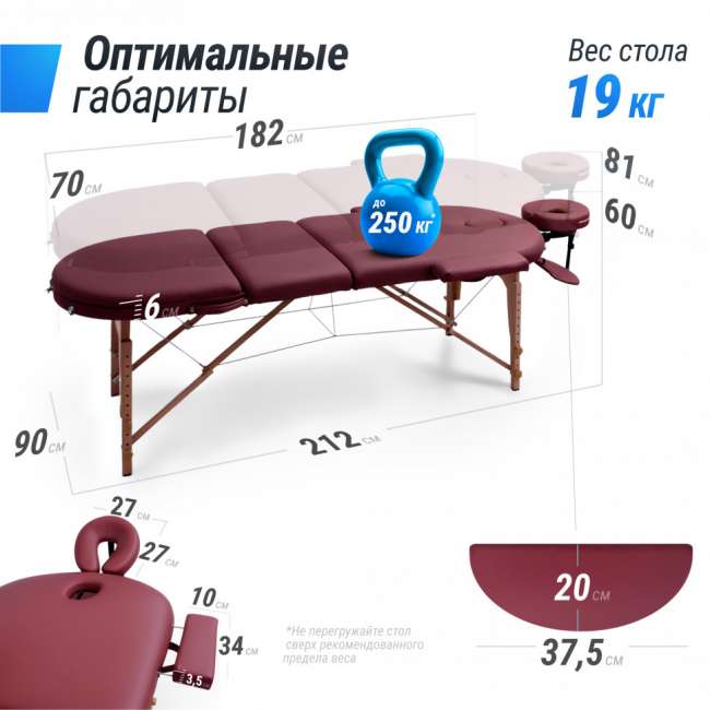Массажный стол UNIX Med Comfort 3 Section Burgundy