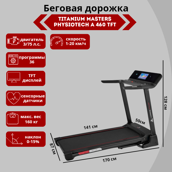 Беговая дорожка Titanium Masters Physiotech A460 TFT Беговая дорожка Titanium Masters Physiotech A460 TFT